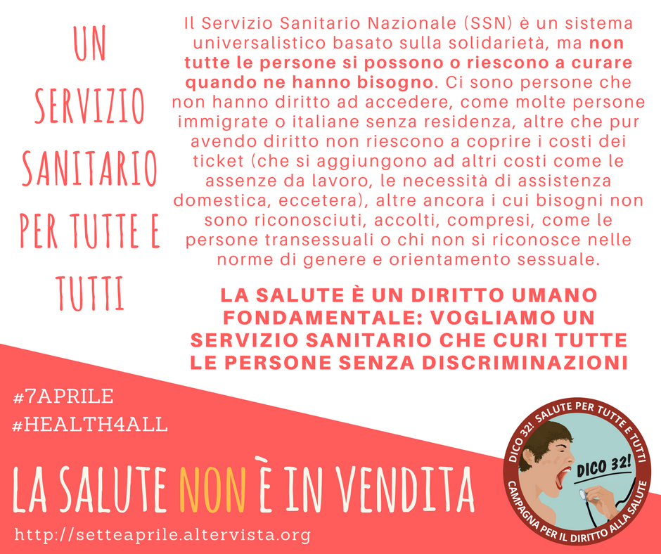 chiarezza_b's tweet photo. Il #7aprile saremo in piazza perché.... la salute è un diritto umano fondamentale: vogliamo un servizio sanitario che curi tutte le persone senza discriminazioni! #dico32 #health4all https://t.co/kwRA0AOKiu
