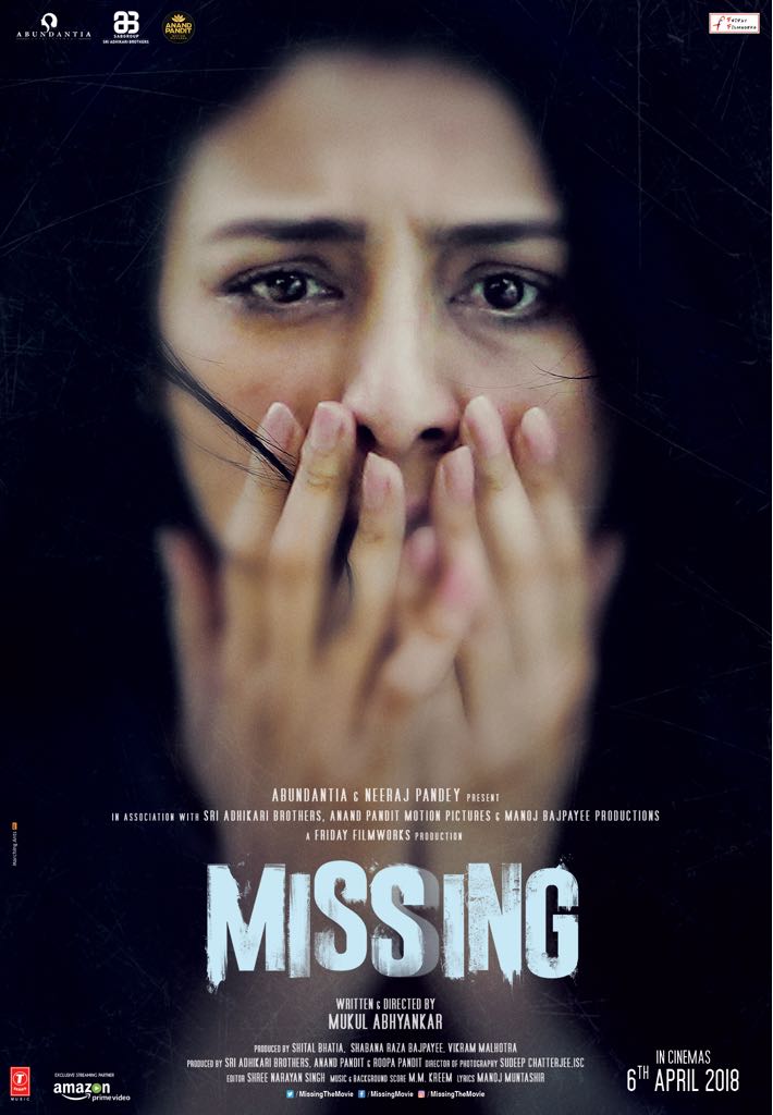 atulmohanhere's tweet photo. Here is the latest poster of @MissingTheMovie featuring @BajpayeeManoj and #Tabu. Directed by Mukul Abhyankar, it releases on 6th April 2018. #Missing #MissingThisApril @Abundantia_Ent @vikramix @anandpandit63 @FFW_Official @TSeries https://t.co/4jssDhZ71v