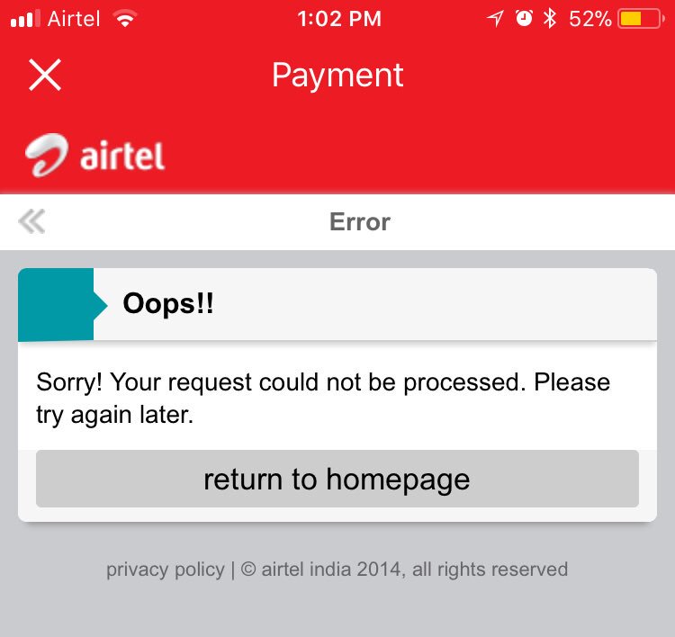 josephaliasjp's tweet photo. @Airtel_Presence @airtelindia one knows it is time to look for a new service provider when the payment gateway is not fixed after 3 days. I have to raise an SR (94700186) for fixing the issue with your App and site so that i am able to pay bill on time https://t.co/01iXMW7gDv