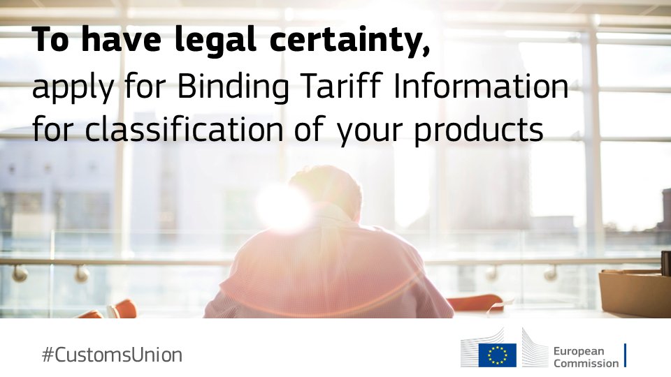 Apply for BTI (Binding Tariff Information) to be sure you classify your goods correctly for import/export.

More > europa.eu/!gV78Ku 

#CustomsUnion