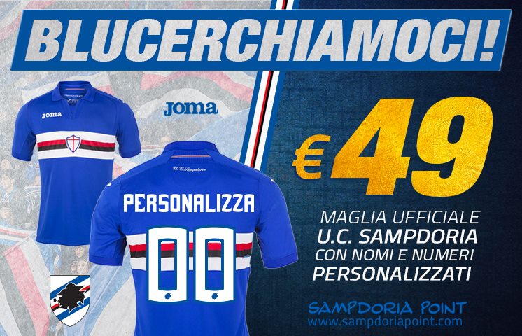 𝘽𝙇𝙐𝘾𝙀𝙍𝘾𝙃𝙄𝘼𝙈𝙊𝘾𝙄! 
🔵⚪️🔴⚫️⚪️🔵

👕 Nei #SampdoriaPoint e su sampdoriapoint.com è attiva una grande iniziativa: da oggi la maglia casalinga è in offerta a 49 euro con personalizzazione inclusa.