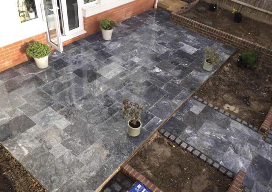 KeystonePaving's tweet image. Marble patio installation.  Be nice to see the planting on this one.  #keystone #paving #marble #granite