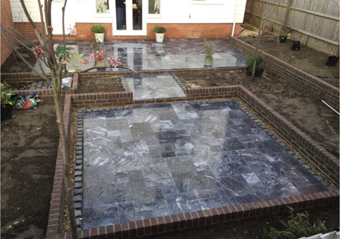 KeystonePaving's tweet image. Marble patio installation.  Be nice to see the planting on this one.  #keystone #paving #marble #granite