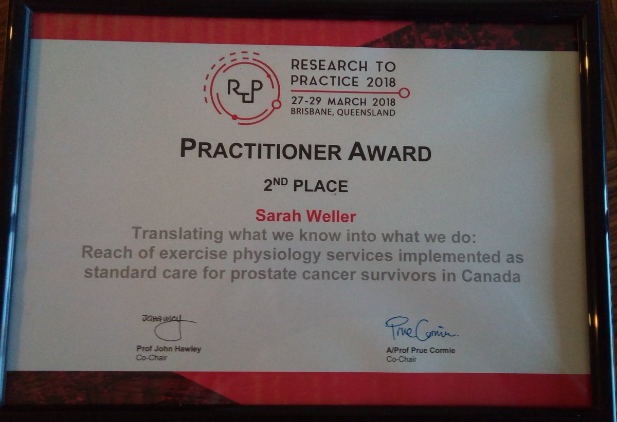 _sarahweller's tweet photo. Huge shoutout to the @PCSC_Program team - we have one of the most comprehensive & progressive programs worldwide. It was great to get the opportunity to share this with the Aussies at #RTP18 as a @CSEPdotCA Exercise Physiologist & be recognized as an ExPhys practitioner 🇨🇦🇦🇺 https://t.co/7owstKjBHF