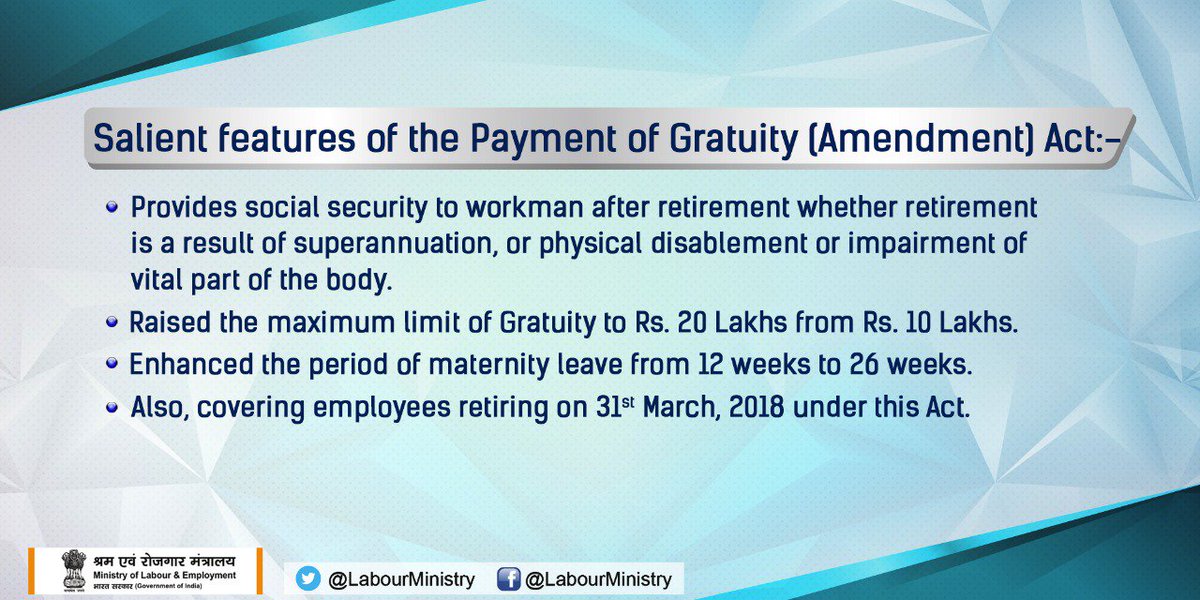 Ministry of Labour on Twitter "The Payment of Gratuity (Amendment) Act