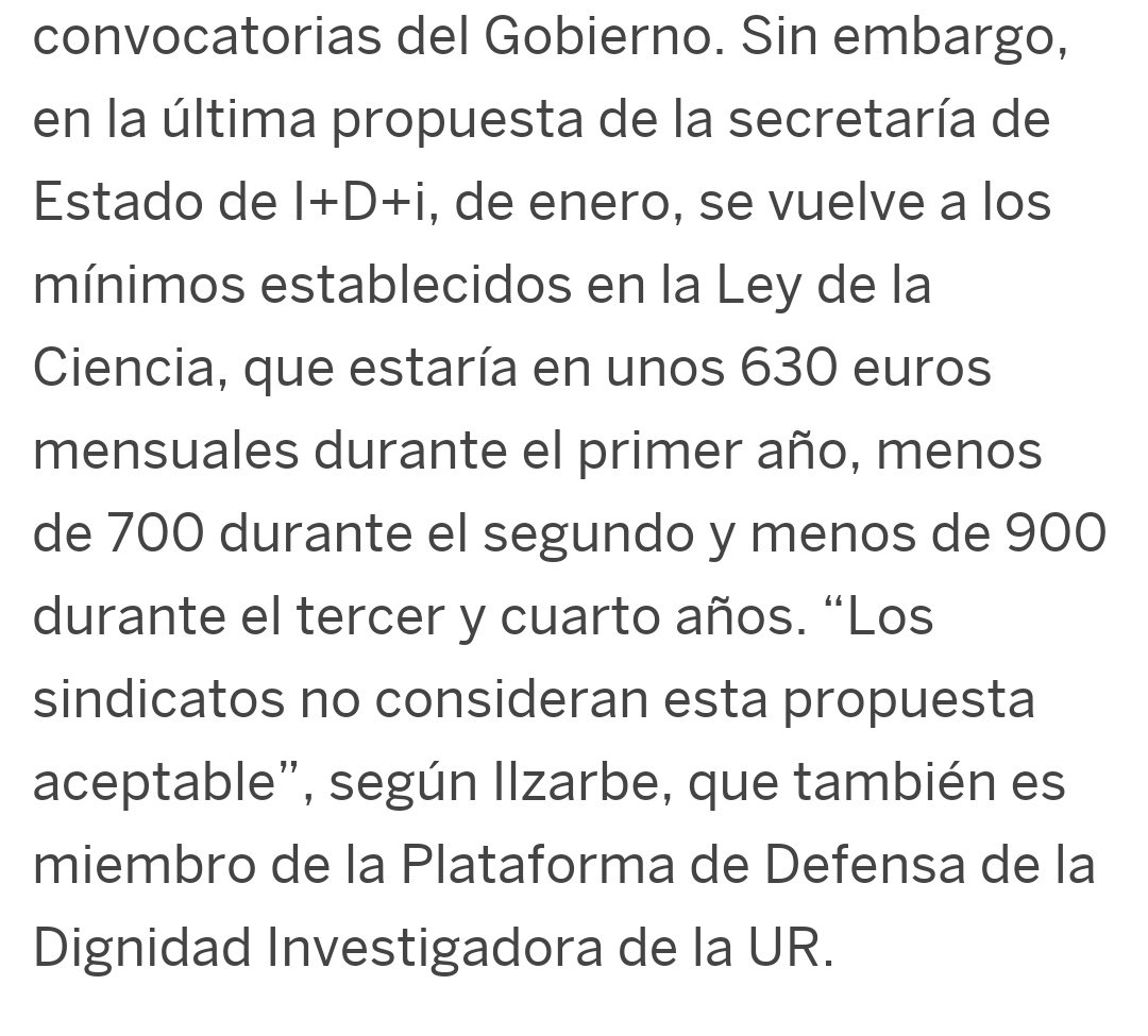 CientificoenEsp's tweet photo. La secretaría de Estado de I+D+i propone un sueldo mínimo de 630 euros mensuales durante el primer año para los investigadores en formación. Un lujazo, vamos.

https://t.co/4BaGKqQptg https://t.co/teZZ08SoW7
