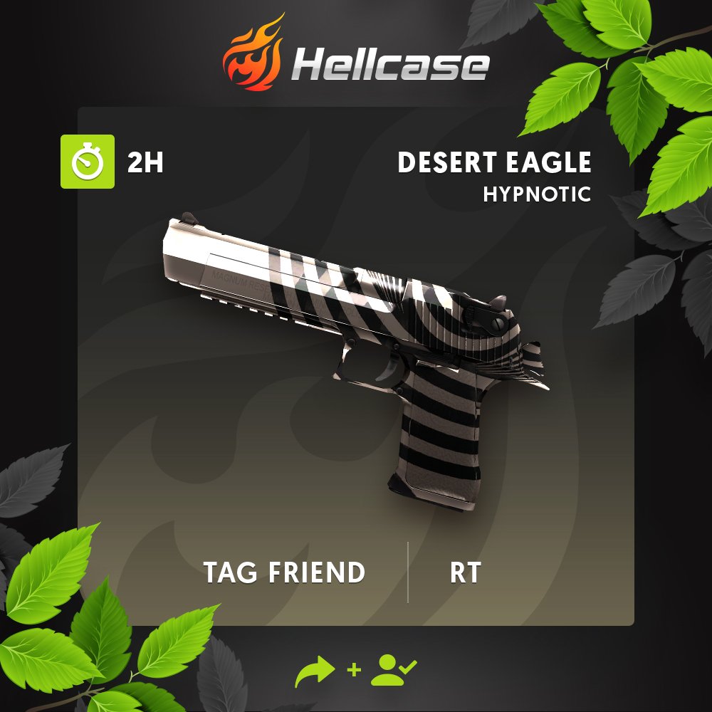 hellcasecom's tweet image. 🔥Get daily money goo.gl/r8YLXK   
🔥Follow us + RT
🔥Tag your friend
💰The prize is Desert Eagle | Hypnotic!
⏳A winner in 2h!
The skin will be sent within 7 days, because Valve has a new Update.