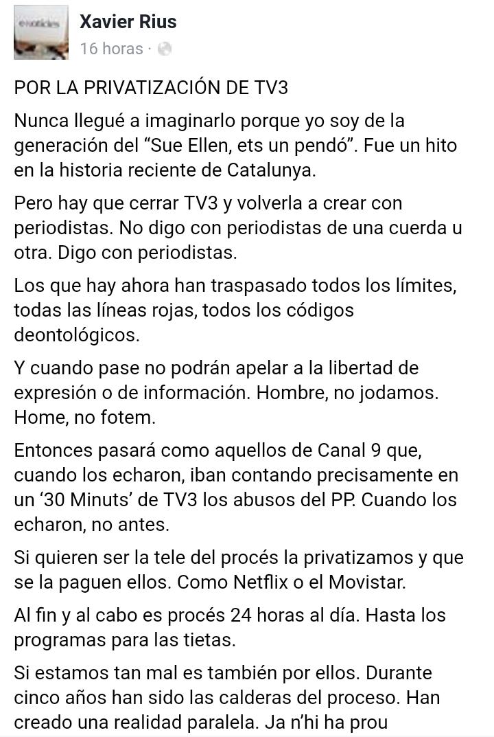 Hay que cerrar TV3 y volverla a crear con periodistas.No digo con periodistas de una cuerda u otra.Digo con periodistas.. DZhxqJvXUAASMIt