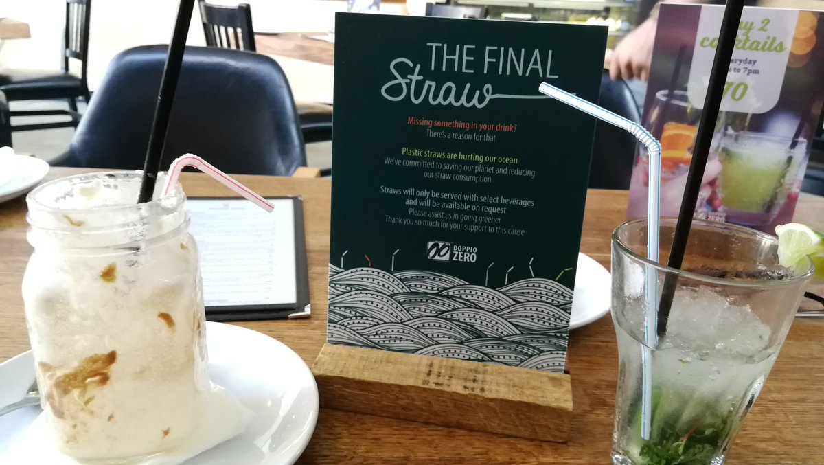 gillianhw's tweet photo. @DoppioZeroSA so "committed to saving our planet and reducing straw consumption" that both our drinks were served with 2 straws. @WESSA_za @WWF @AlettaHarrison @DesmondDsa #lipservice #plasticfree #plasticpollution #sustainability https://t.co/2IBv4NBSYI