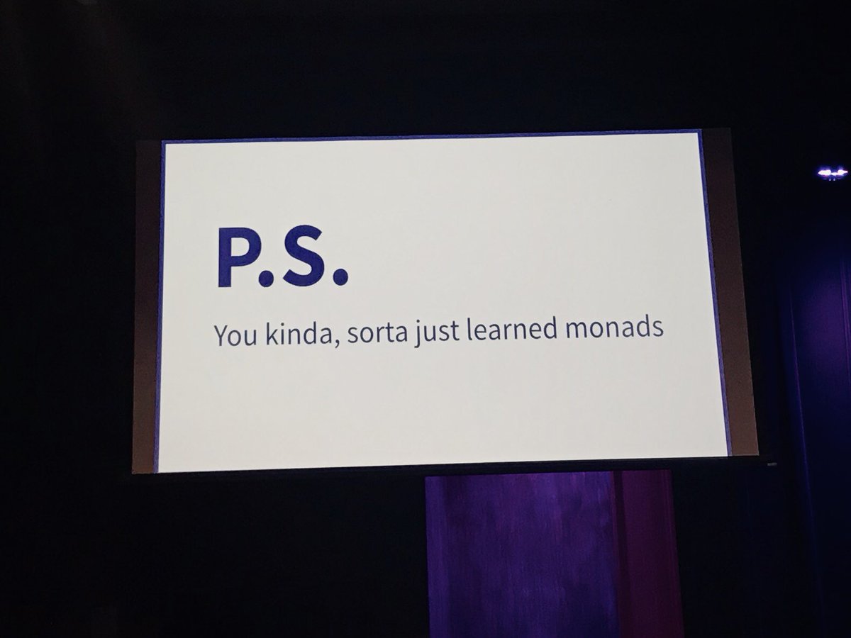 Aimee_Knight's tweet image. @elpapapollo kinda, sorta just taught us #monads 🙃😆 at #LambdaSquared! 🙌💯
