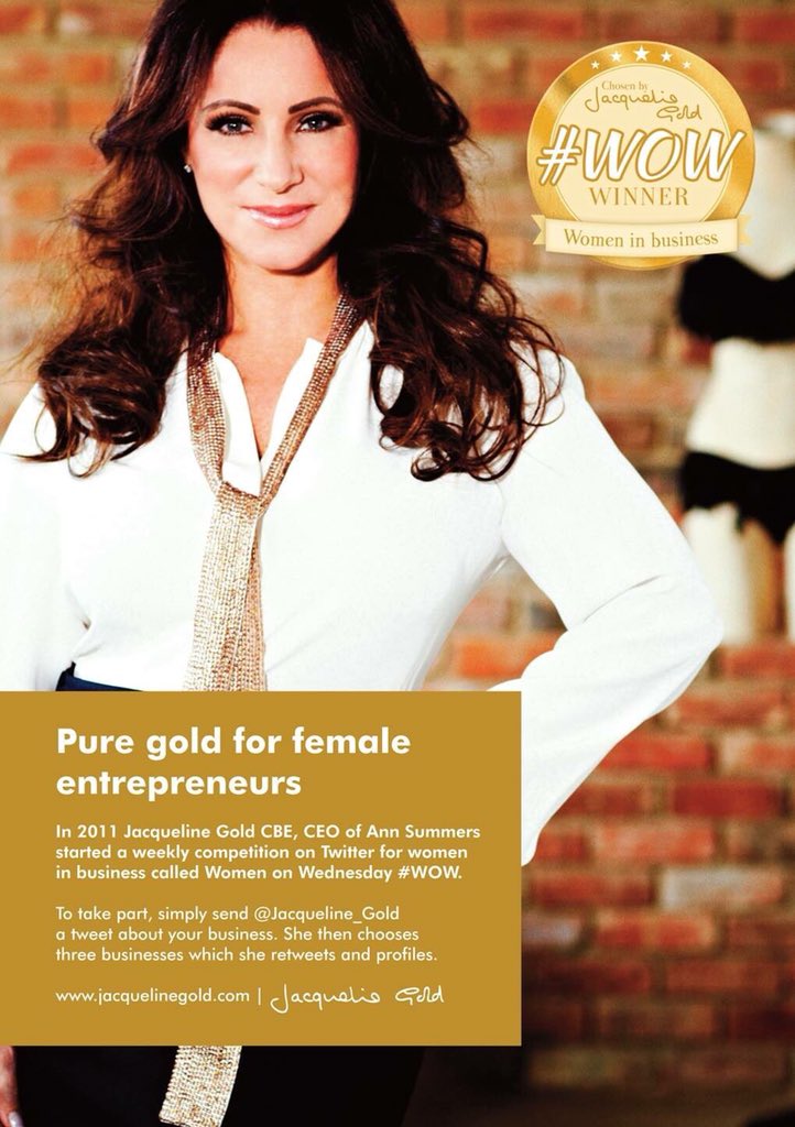 For my #QueenOf winners get golden delights as #FemaleEntrepreneurs with <a href="/Jacqueline_Gold/">Jacqueline Gold CBE</a> #WOW #competition every Wednesday 1-3pm! :-)