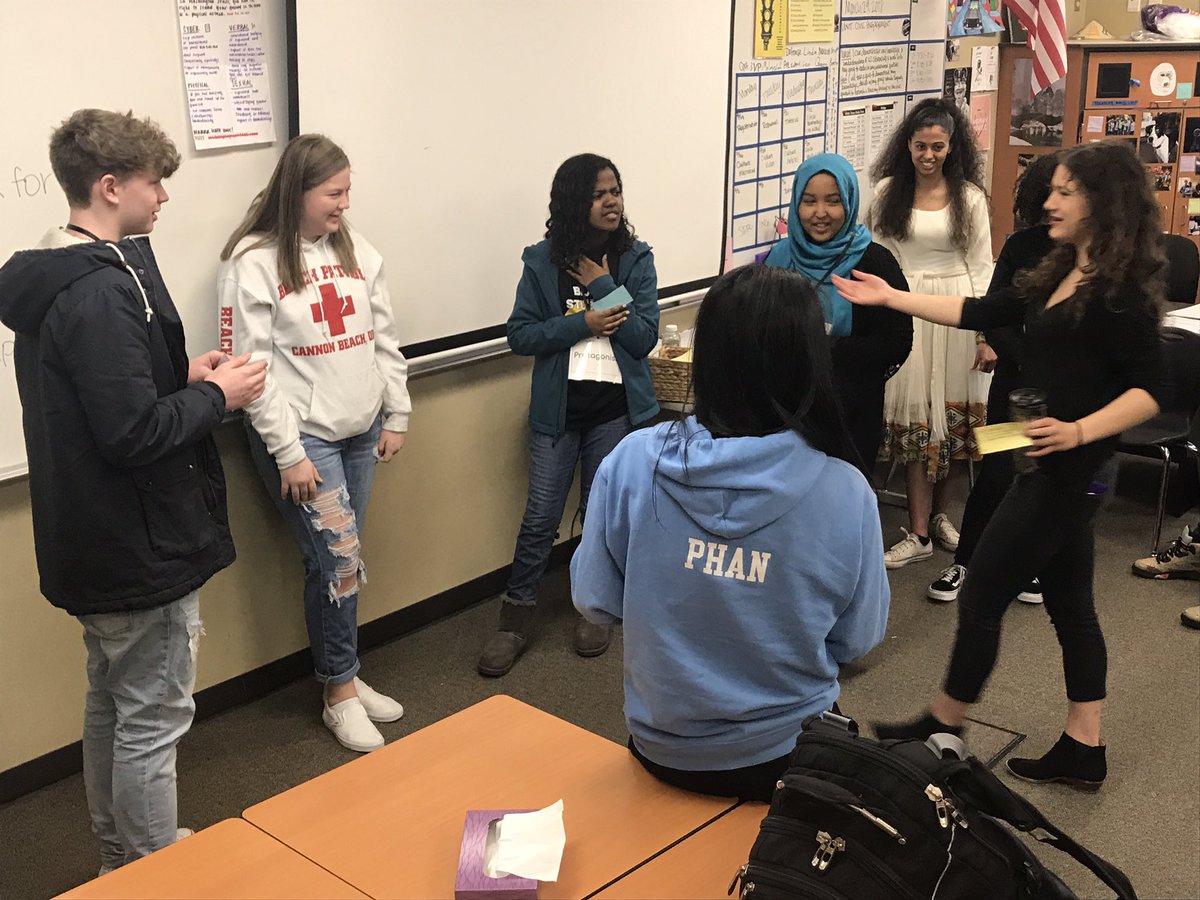 MRHS_CC's tweet photo. It's Multicultural Day @TheRamPack!! Leads from the @MountRainierBSU is in Ms. Milstid's 2nd period practicing how to interrupt racism #ForumTheater #YouthVoices https://t.co/UMrkMNERJG