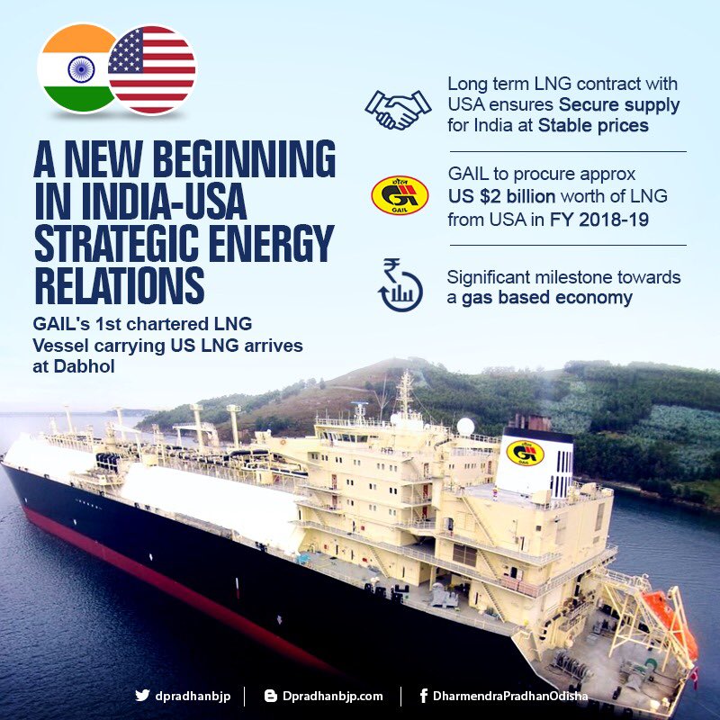I am thankful to Hon. PM @narendramodi Ji & HE @realDonaldTrump for their vision & efforts  towards deepening the hydrocarbon engagements between the two countries. Today #Dabhol has emerged as a new energy gateway of India. #USIndiaTrade
