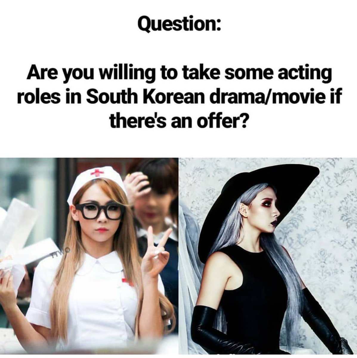 WeLoveChaerin's tweet photo. Q: “Are you willing to take some acting roles in South Korean drama/movie if there’s an offer?”

CL: “....duh u know who i am” https://t.co/jXQ2ZO1Qw5