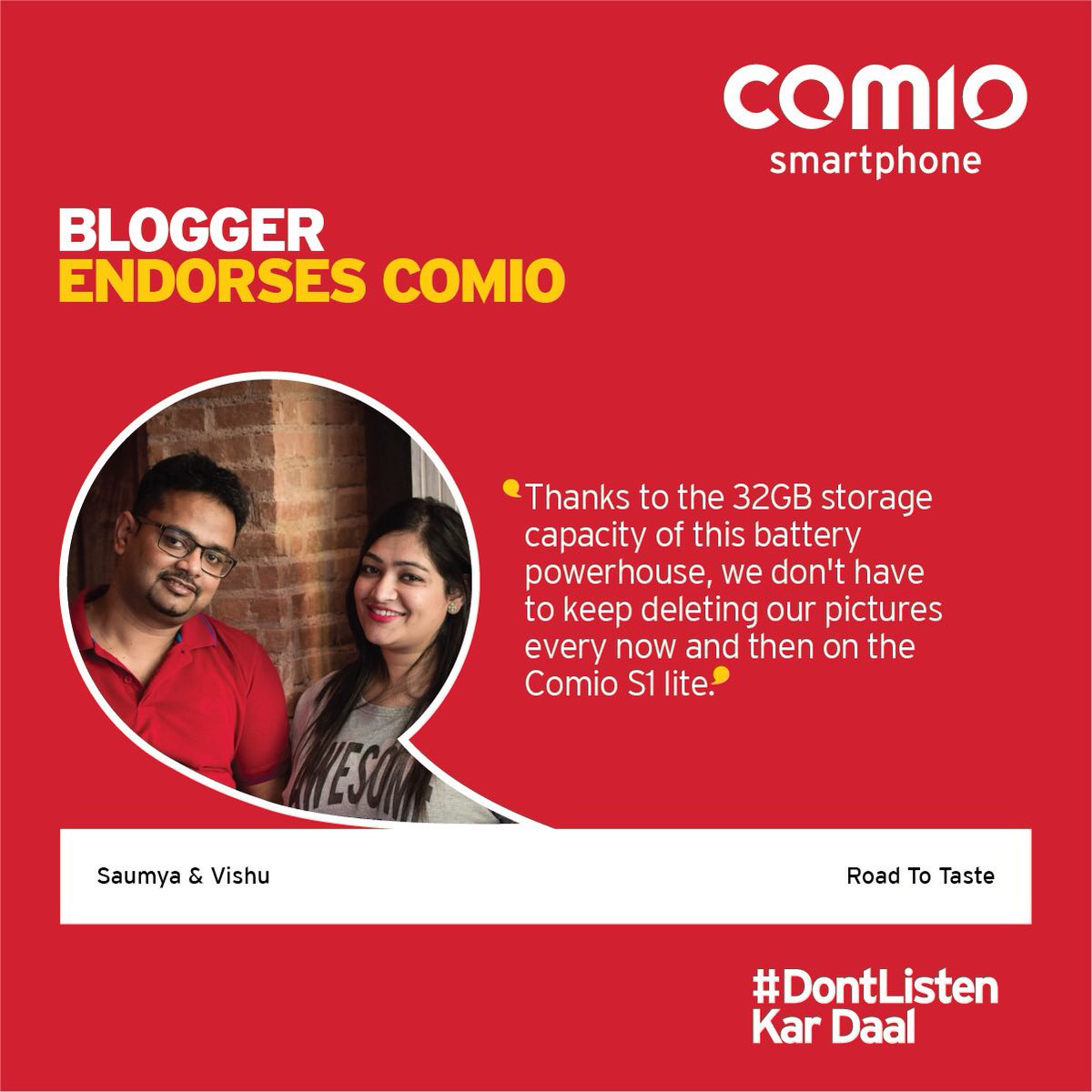 COMIO_IN's tweet photo. After the stylish camera, the travel bloggers Saumya &amp; Vishu can't stop gushing about the 32GB memory of Comio S1 Lite. #PowerToFlaunt #DontListen Kar Daal #Comio https://t.co/igQmoTppOm