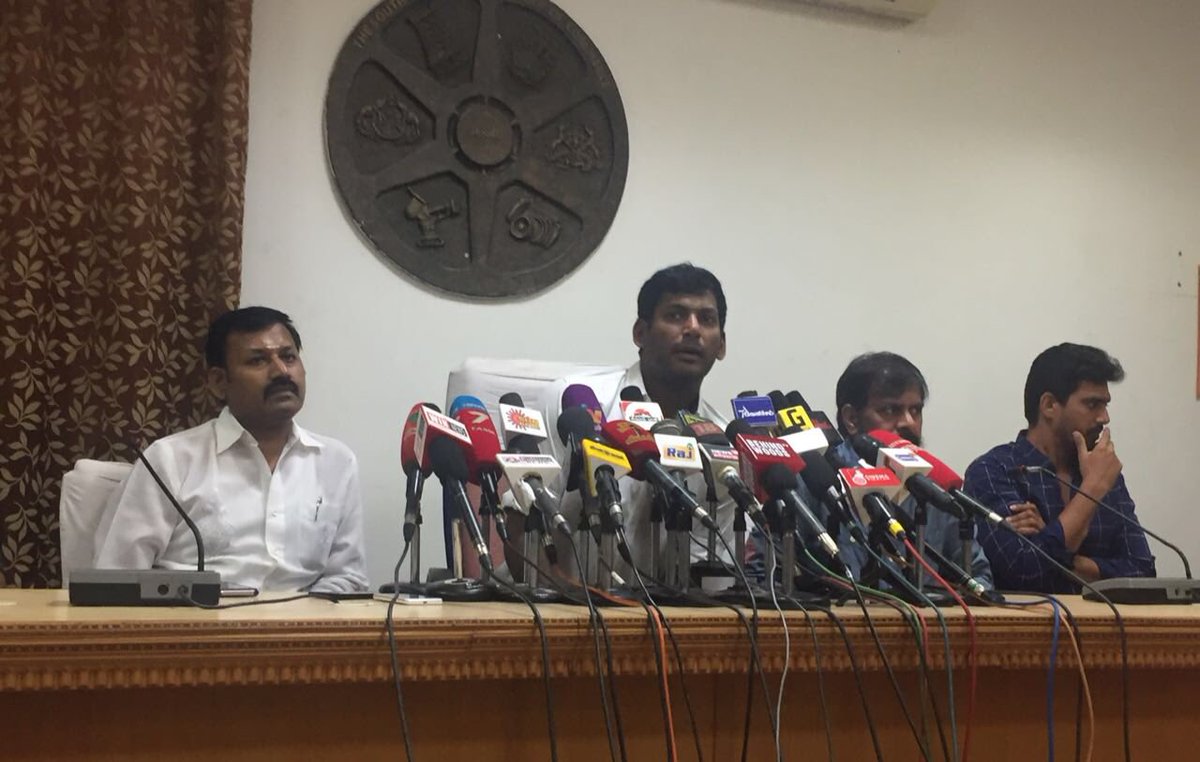 films_circle's tweet photo. "Members of #TFPC will march towards Chennai fort on #April4.", said president @VishalKOfficial. They want government to interfere in film industry issue. https://t.co/Fm30dtm8CR