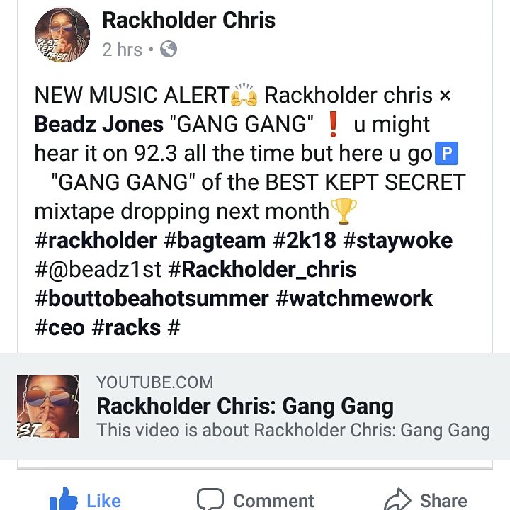 rackholderchris's tweet photo. Checkout rackholder chris f/ @Beadz1st. "Gang Gang" 🔥 🔥 https://t.co/Sa9HRTcKi4
