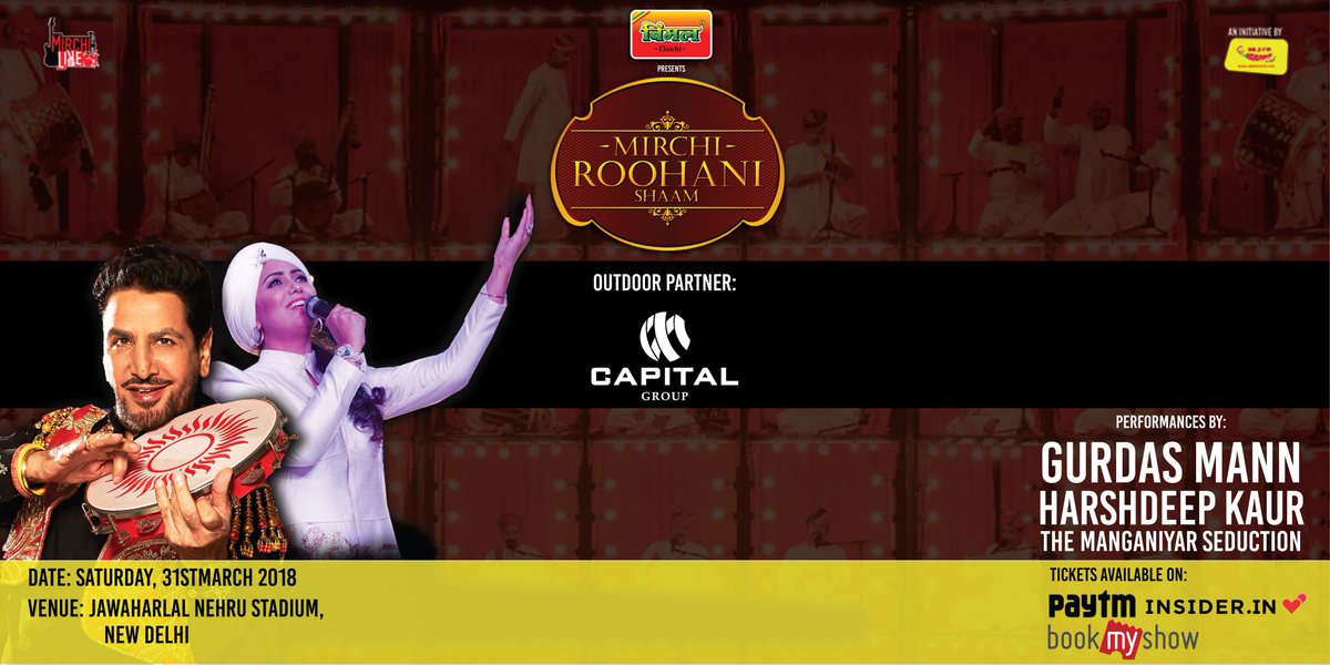 A big thank you to our Outdoor Partners: #CapitalGroup to make all information about #MirchiRoohaniShaam accessible even beyond the digital space! Hurry and book your seat to this much awaited evening! Tickets on: <a href="/Paytm/">Paytm</a> <a href="/insiderdotin/">Paytm Insider</a> and <a href="/bookmyshow/">BookMyShow</a>