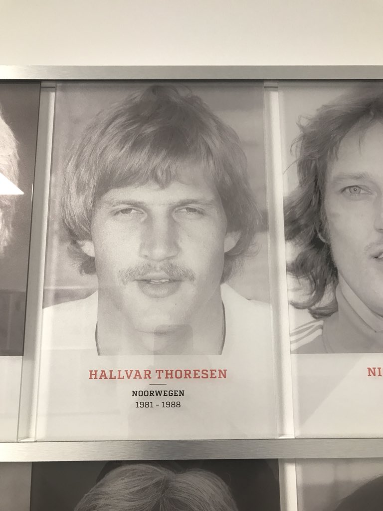 Even spotted an old hero on the wall @PSV! Remember seeing #HallvarThoresen and getting his autograph when their match against Sparta was cancelled due to snow in 1981 or 1982.... Had to give back the ticket (with the autograph) to get the money back on the gate...
