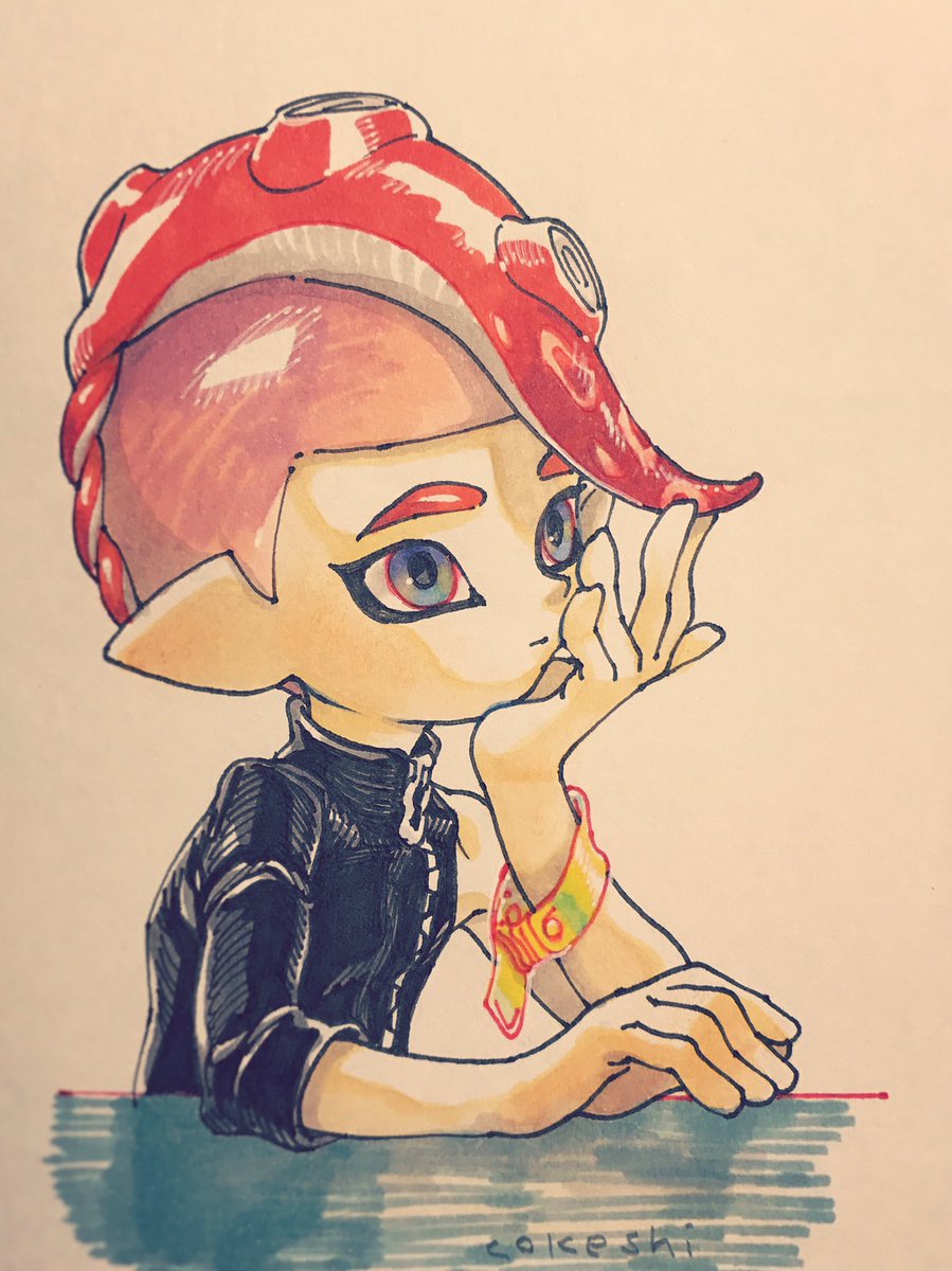 octoling 1boy tentacle hair male focus octarian solo suction cups red hair  illustration images