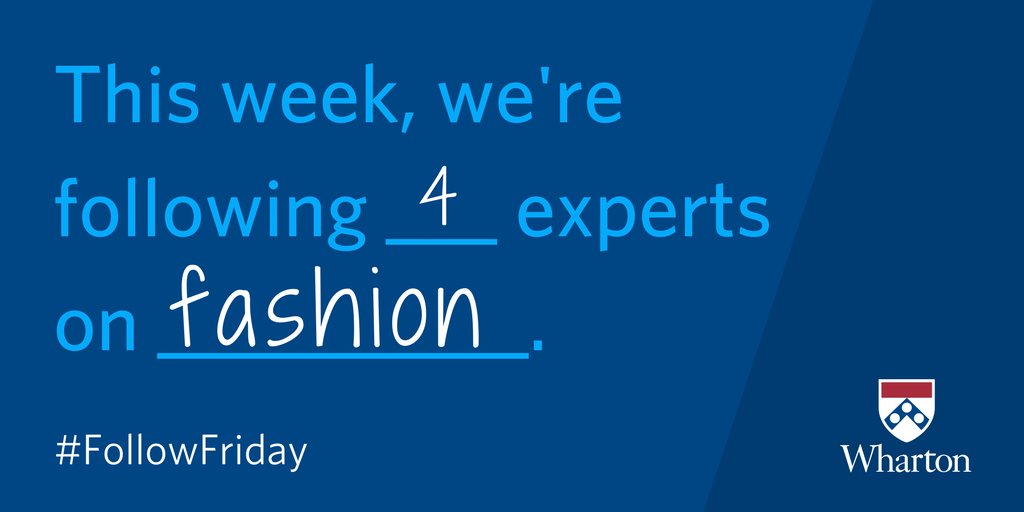 This week, leading up to <a href="/Penn/">Penn</a> Fashion Week, we're following #WhartonGrads in the fashion industry: <a href="/bartaile/">Bartaile</a>, <a href="/EsteeLauder/">Estée Lauder</a>, <a href="/cotopaxi/">Cotopaxi</a>, and <a href="/StuartWeitzman/">Stuart Weitzman</a>. #FollowFriday
