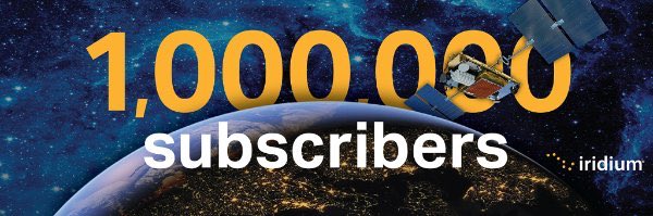 satphone13's tweet photo. A significant milestone was achieved this week by @IridiumComm when we activated our one millionth subscriber... exciting times ahead for Iridium and our NEXT constellation... https://t.co/jADncfrith