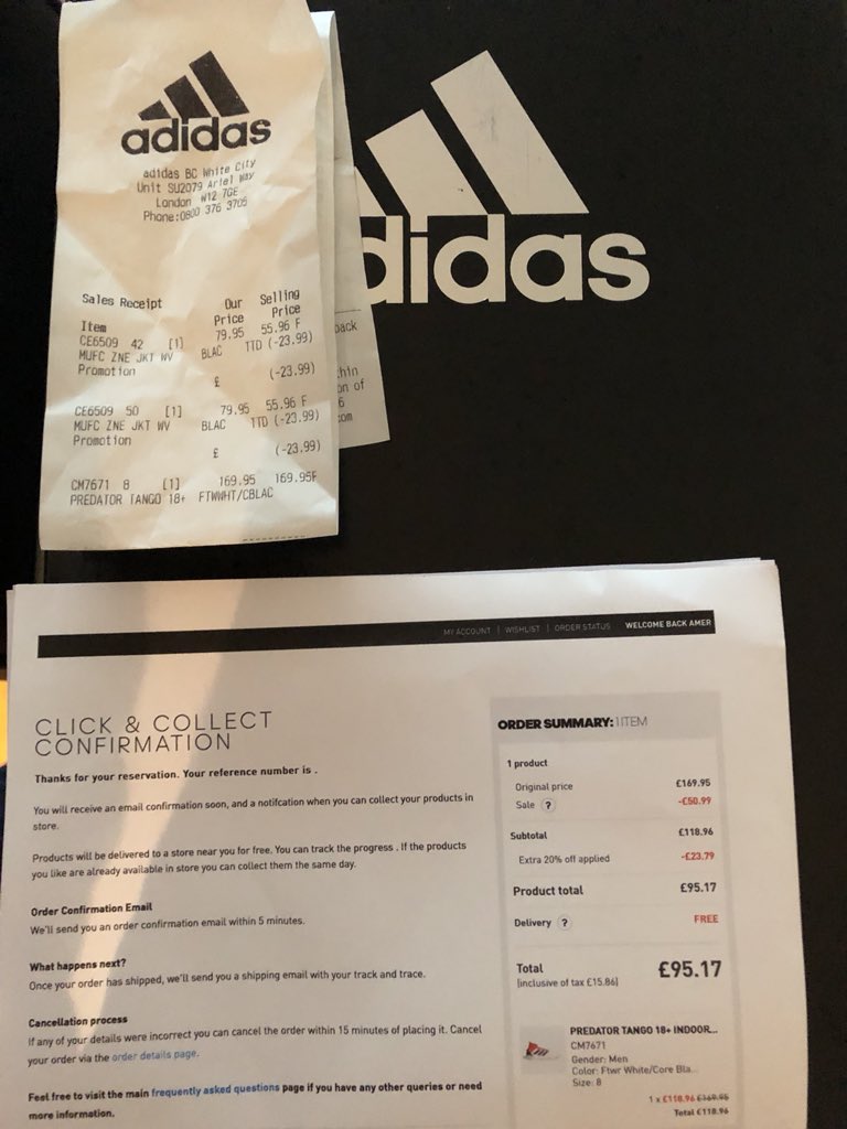 BossAmerM's tweet photo. @adidasUK @adidasfootball @adidas Just went into New Adidas store In Westfield White City. Bought Predator Tango 18+ Indoors for £169.95 . Then realised online Adidas store was selling it for £95.17 . This is a rip off to charge customers £74.78 extra in store. Be fair &amp; Ethical https://t.co/YfEKjkIGOk