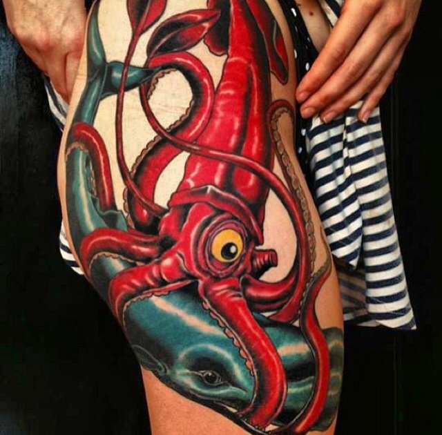 Sperm whale vs giant squid done by Henbo at Good Luck NYC in Brooklyn  r tattoos
