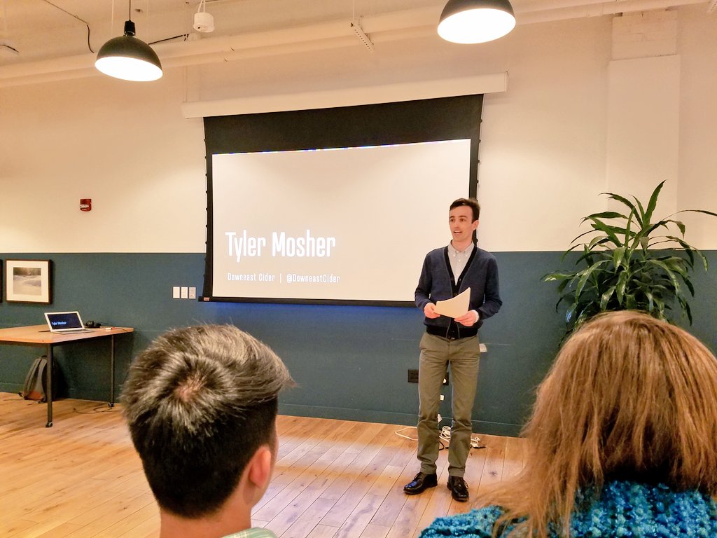 trishofthetrade's tweet image. Co-founder of @DowneastCider, Tyler Mosher, talking about courage at this month's @Boston_CM! #creativemornings #boston #cmbos #cmcourage