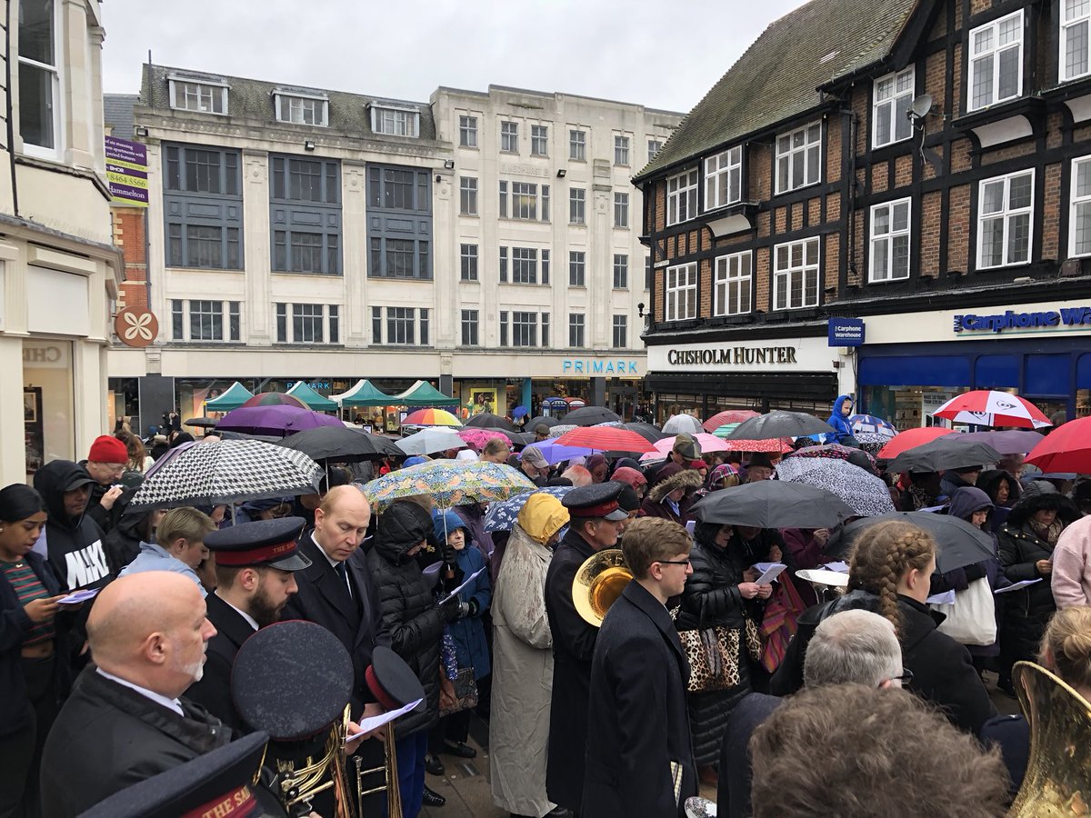 BromleySA's tweet photo. Bromley SA band took part, alongside the other churches of central Bromley in the annual #GoodFriday March of Witness. The message of Good Friday was preached, but, oh!, the weather! We were all drenched! Grace and good humour carried the day! #marchofwetness 🙂
#holyweek https://t.co/7fmdAxN56h