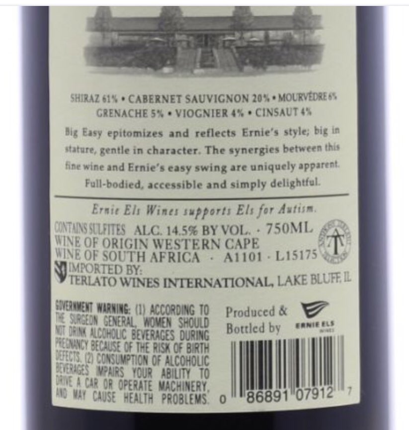 Big Easy red blend wine label
