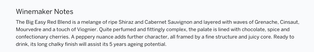 Big Easy red blend wine description