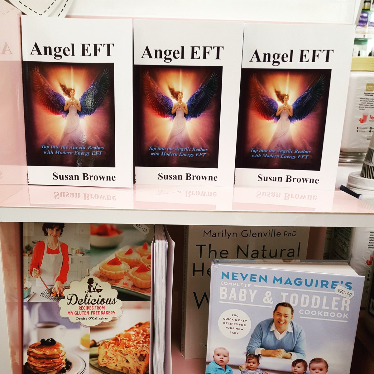 SusanAngelEFT's tweet photo. Thankyou @horanshealthstores #horansmanorwest for selling so many copies of #angeleft #book just restocked now. For more info about this book follow the link in my bio #angels #angelbook https://t.co/v4T150aCww