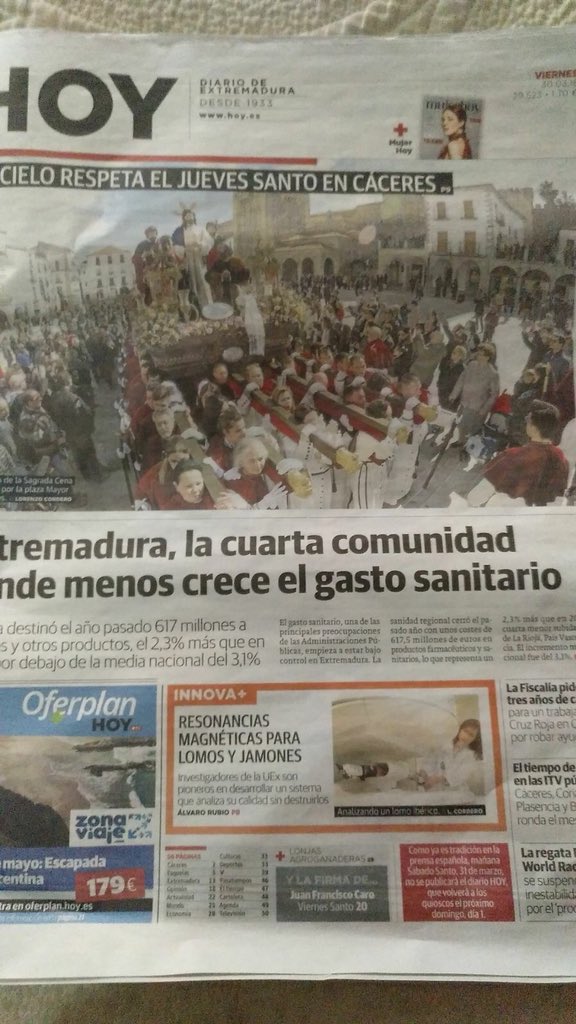 pablogarguez's tweet photo. Salimos en la portada del HOY y 2 páginas del interior #MRI #TecnologíaDeLosAlimentos #MineríaDeDatos #3D @TriniPP @AntequeraTeresa @MarisaDurn @danitheyoz @_AndresCaro_ en @infovetcaceres y @EPCC_Unex (#TECAL y #GIM) GRACIAS @infouex @CulturaUEx #SIPA e #InstitutoInves: #IProCar https://t.co/NStNRxcjRe