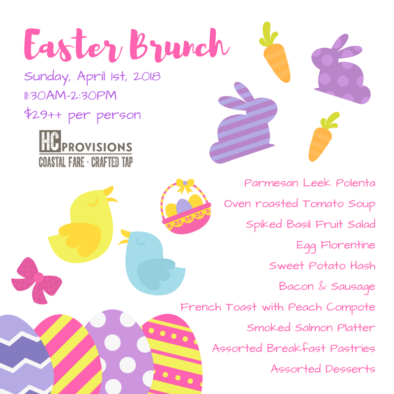 Hop on over to HC Provisions for an Egg-Cellent Easter Brunch! Come join us from 11:30AM - 2:30PM, reservations not required. #EasterWeekend2018 #Marriott #NorthCharleston