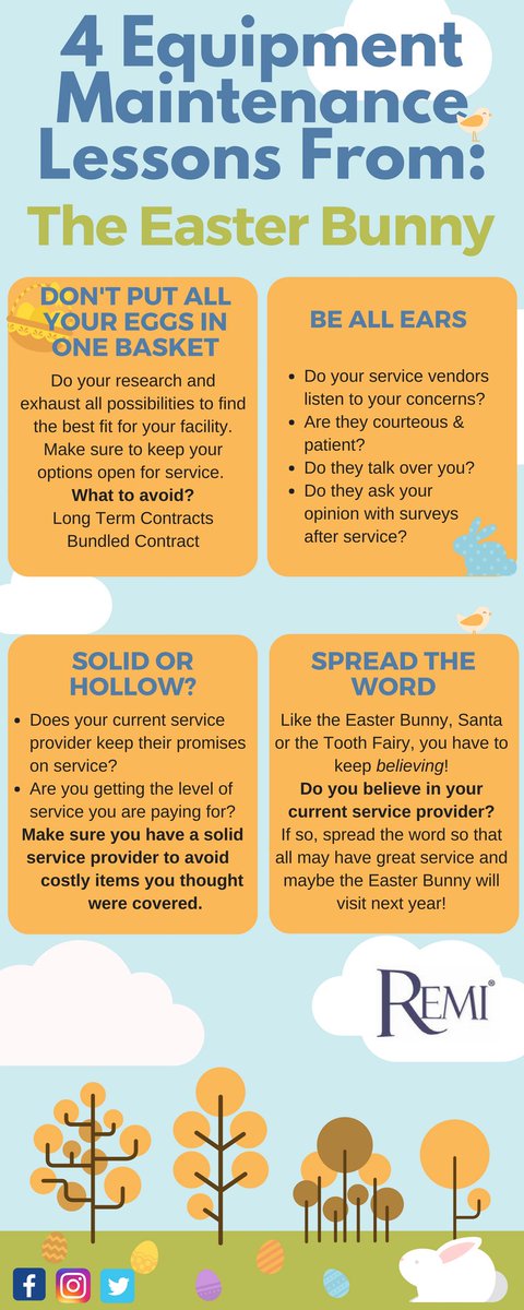 TheRemiGroup's tweet photo. What can the Easter Bunny teach us about #equipmentmaintenance? Find out in our new #infographic. #serviceprovider #servicecontracts #communication https://t.co/Zr6aco5iGx