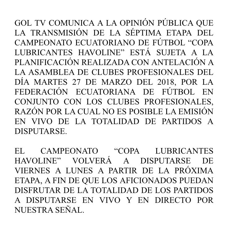 GOLTV Ecuador comunica: