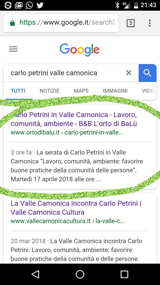 ortodibalu's tweet image. Primo posto ricerca #Google a sole 3 ore dalla pubblicazione: potere del #ContentManagement, con 1pizzico di fortuna e... #addurl #crawler #CarloPetrini #SlowFood #ValleCamonica #inLombardia