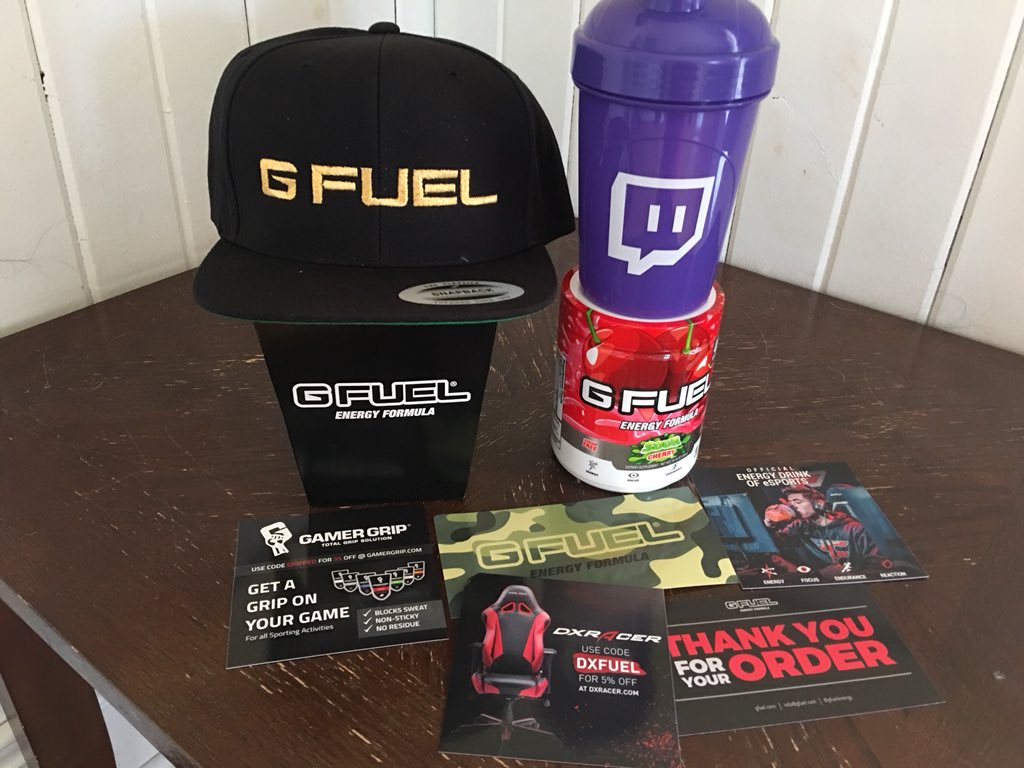 FlakeOfWrath's tweet photo. Holy Biscuits &amp; Gravy Batman! (Totally should be the next flavor) 

Thank you so much @SetToDestroyX and @GFuelEnergy for the care package!

Those long nights of @FortniteGame scrims on @Twitch are going to be even better!

#SourCherry #TwitchShaker #Snapback #PremiumPacks https://t.co/i22PBC6w0E