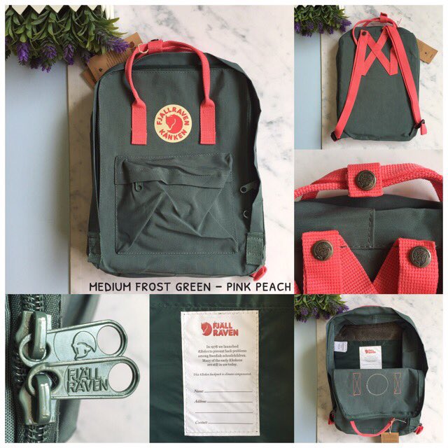 FJALLRAVEN KANKEN CLASSIC 

O1.) Mini 20x28x12cm = 220.000

O2.) Medium 28x37x14cm = 245.000

Bahan : Nylon Waterproof 
*Ada laptop sleeve (Mini muat 10inch, Medium 13inch) 

*Ada kantong sisi kanan &amp; kiri 

*Ada tag