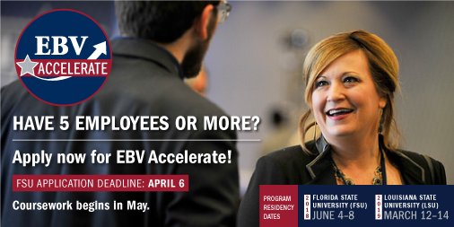 Don't miss out on the opportunity to apply for EBV Accelerate! Apply now for our inaugural class at <a href="/fsu/">FSU</a> by April 6, 2018: bit.ly/2tlzo4j @EBVProgram @EBVFSU @FSUJMI