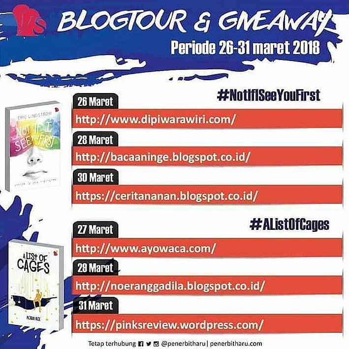 chocobanana61's tweet image. Blogtour dan giveaway Novel Not If I See You First dan A List Of Cages dari @penerbitspring sekarang sudah memasuki hari ke-5 lho 😊😊 Yuk kunjungi blognya 😉😉

ceritananan.blogspot.co.id/2018/03/book-r…

#Blogtour #Giveaway #NotIfISeeYouFirst #AListOfCages #PenerbitSpring