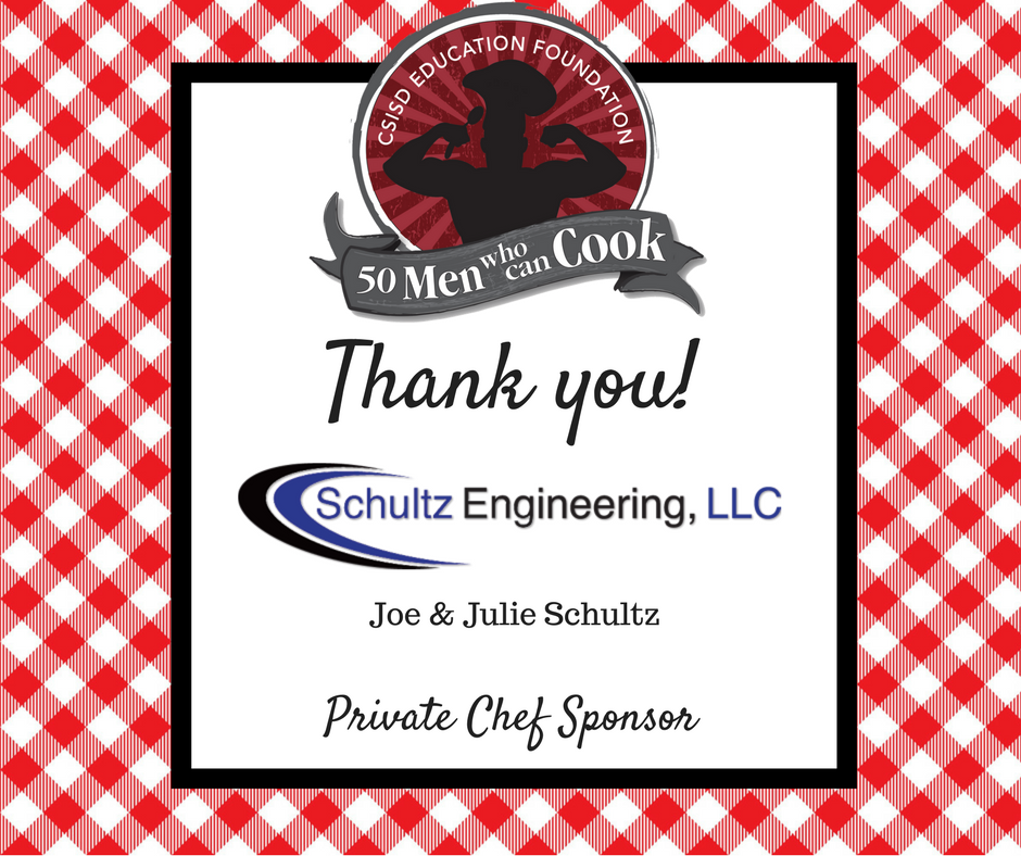 Give2Kids's tweet photo. Thank you EF board member Julie Schultz and Schultz Engineering for their generous support of 50 Men Who Can Cook! With their Private Chef sponsorship the Education Foundation will continue its mission to enhance the learning experience in CSISD! #50Men2018 #EFProjectSMILE https://t.co/QwRdUlL83s