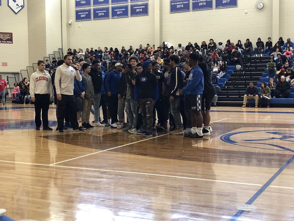 DHS_Stu_Council's tweet photo. Good luck Spring Sports Athletes! Congrats to Track and Field for winning the Spirit Stick and bragging rights (until the fall) for most spirited DHigh team! @CSDDoverHigh https://t.co/E94k7octsn