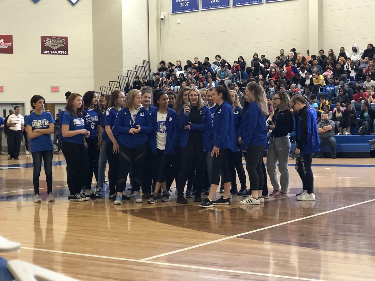 DHS_Stu_Council's tweet photo. Good luck Spring Sports Athletes! Congrats to Track and Field for winning the Spirit Stick and bragging rights (until the fall) for most spirited DHigh team! @CSDDoverHigh https://t.co/E94k7octsn