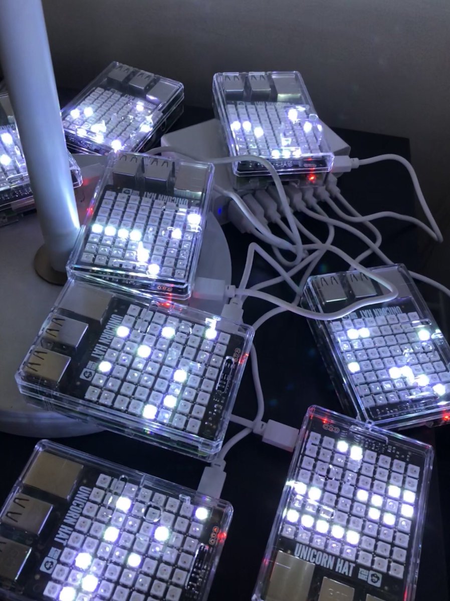 mattarrow's tweet image. Built a #distributedComputing system out of #RaspberryPi’s for #parallelProcessing of #matrixMultiplications. #UnicornHat #diy #octopi #dispy #python #SSH
