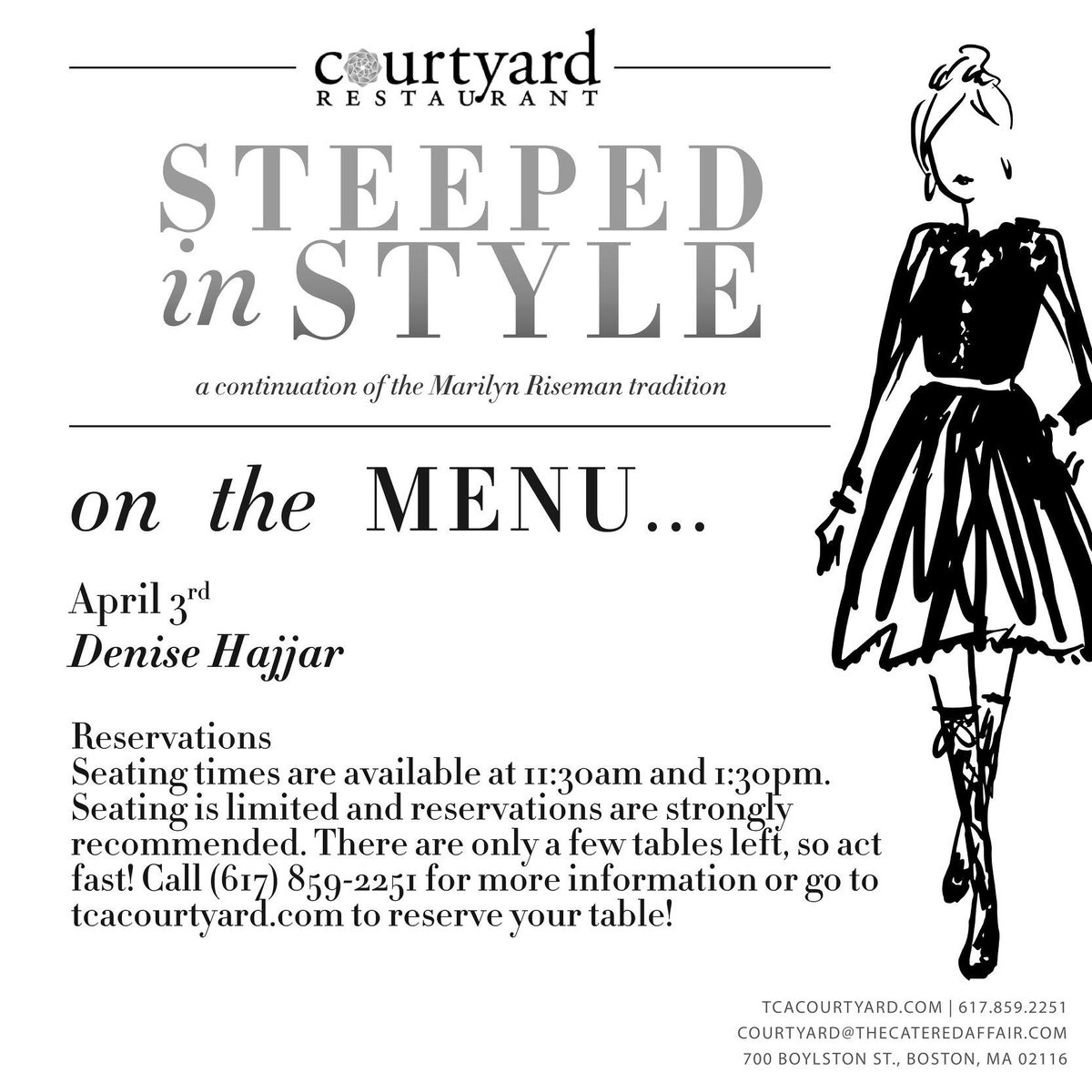 FGIBOSTON's tweet image. #FGI MEMBER EVENT ALERT!
On Tuesday, April 3rd join #FGIMember @denisehajjar at the Boston Public Library's Courtyard Restaurant for an informal fashion show. 
Call 617-859-2251 or visit tcacourtyard.com to confirm a table.
#FGIBoston #BostonEvents #Fashion @BPLBoston
