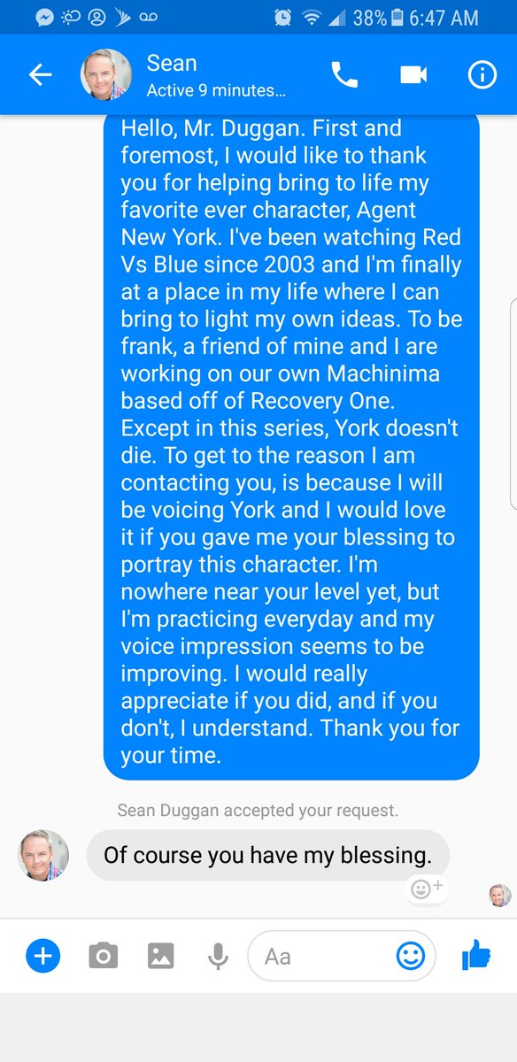 thespartard's tweet photo. Tbh, Sean Duggan made more than just my day when he said this. Agent York has been my hero(of sorts) since he first appeared in RvB. You know I've been watching RvB since I was 6. Again, thank you so much Mr. Duggan. You are my hero. #redvsblue #projectfreelancer https://t.co/6JFbsFir54