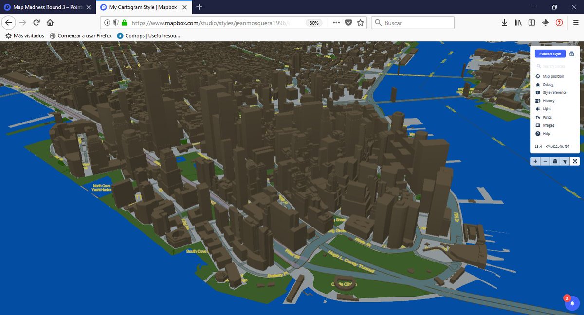 JeanMosquera's tweet photo. 3D Buildings on #NewYork, #SanFrancisco, #Toronto, #Tokio made using #MapBoxStudio @Mapbox #mapmadness18 https://t.co/j4PY0Rutck
