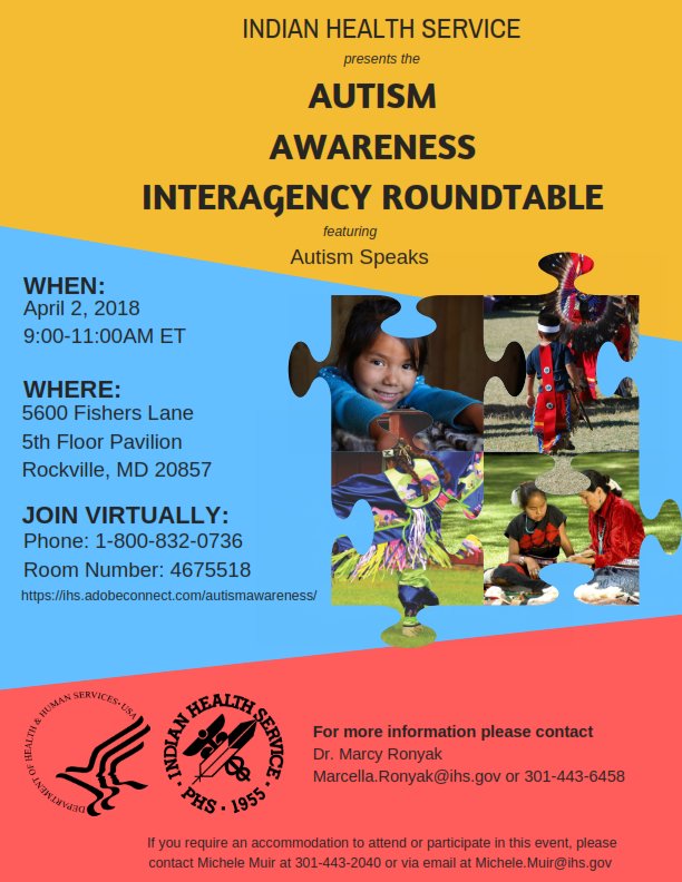 autismvotes's tweet photo. Don’t forget to join us on Monday, April 2nd for the Indian Health Service’s Autism Interagency Roundtable featuring @autismspeaks! https://t.co/x9HFhxZiMh https://t.co/ezwpqaot43